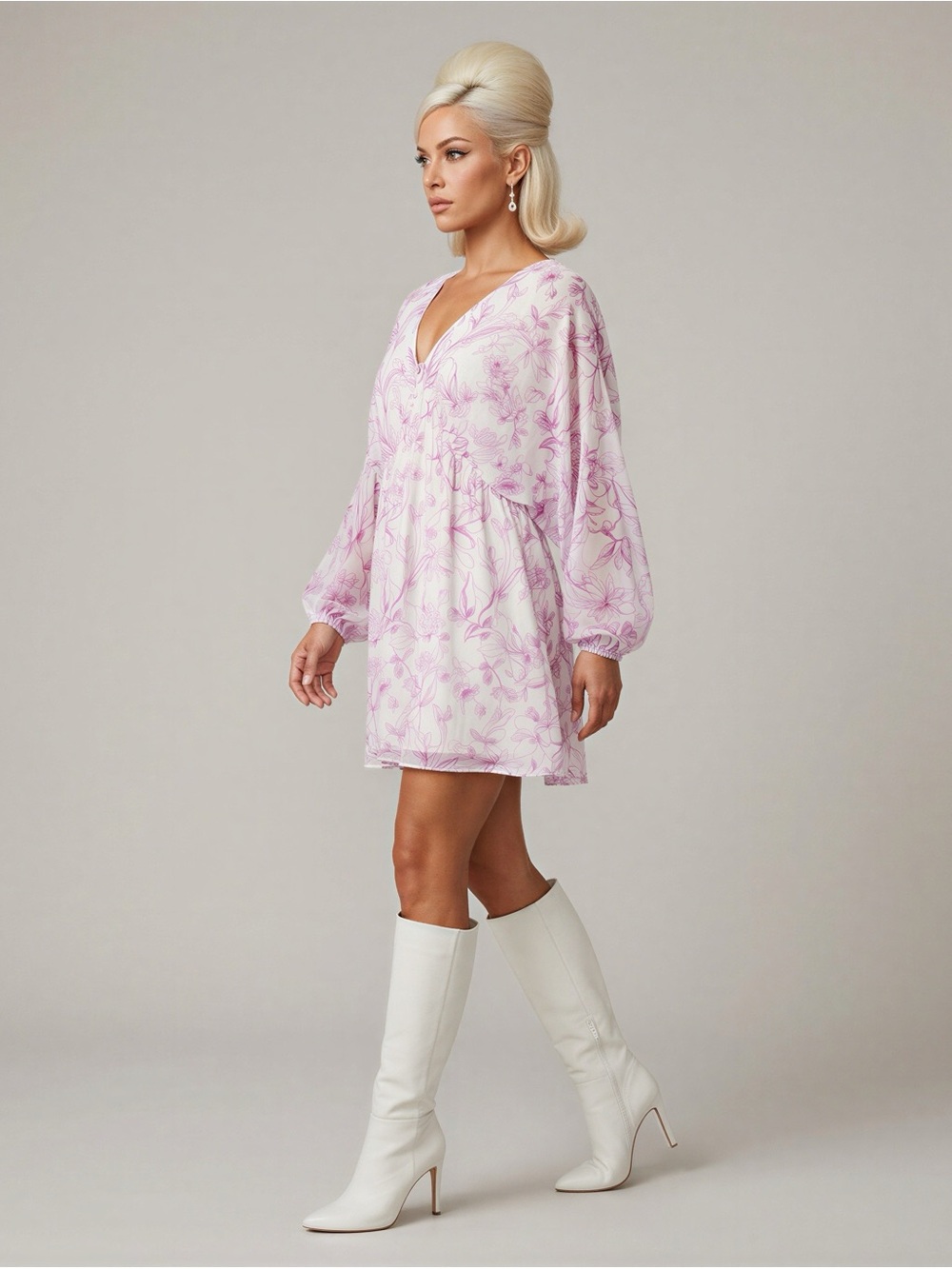 Floral V-Neck Mini Dress in Light Pink